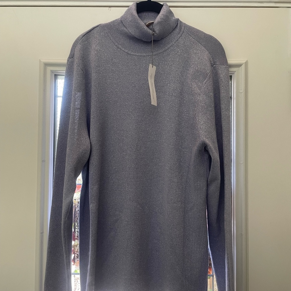 NWT Chicos Luscious Lavender w Subtle Silver Turtleneck Tunic w Side Ribs 3 1X